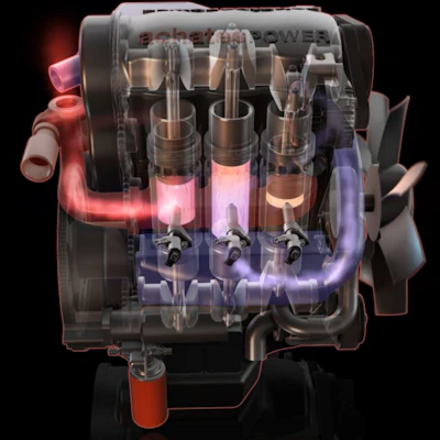 An illustration of Achates Power's opposed-piston engine design.
