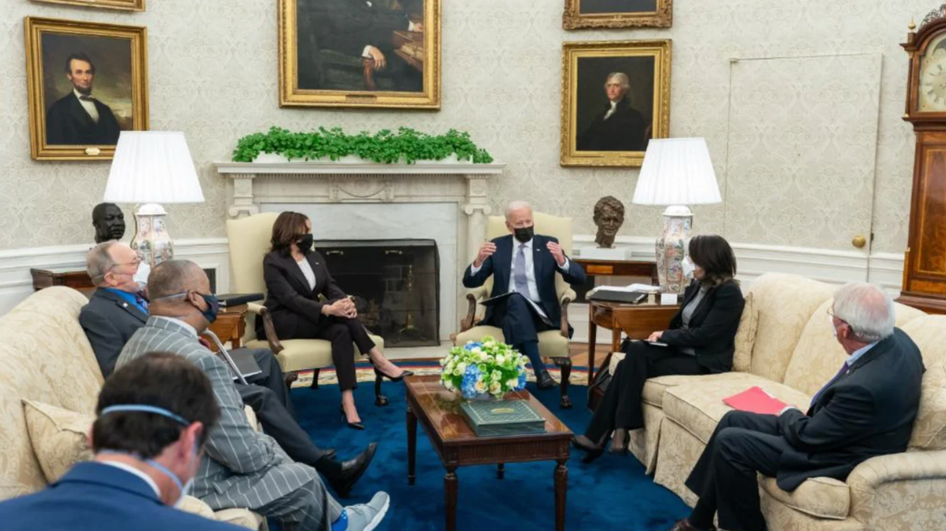 Biden meets with a bipartisan group of lawmakers to discuss the American Jobs Plan.