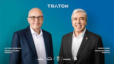Merger With Logo Matthias Gründler (ceo Traton Se, Left) Persio Lisboa (ceo Navistar Inc , Right)