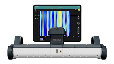 The Proceq GP8100 ground-penetrating radar device (foreground) and results on iPad.