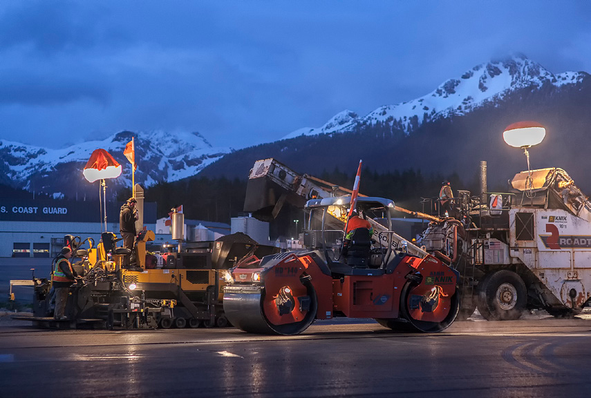 With traditional rolling efforts, some areas of the asphalt mat do not receive total coverage. Intelligent compaction (IC) was used during the construction of the Sitka Airpirty to ensure the entire asphalt mat received the correct amount of compaction effort.