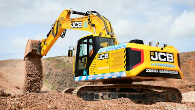 JCB is testing its hydrogen powered 20-tonne excavator at its quarry proving grounds.