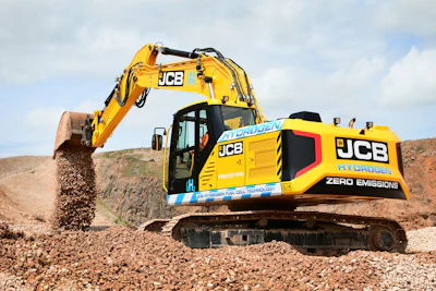 JCB is testing its hydrogen powered 20-tonne excavator at its quarry proving grounds.