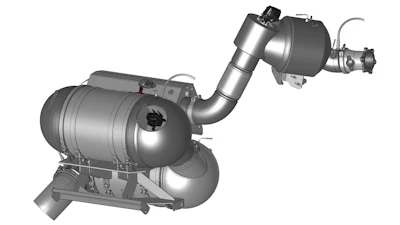 A rendering of the HJS EU VII demonstrator aftertreatment system with twin dosing and e-heater which will enable compliance with strict emissions regulations.