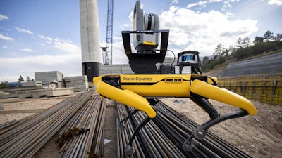 A collaboration between Trimble and Boston Dynamics, Spot navigates construction sites to collect photogrammetry images, but follows a defined route in a repetitive fashion. It recognizes and avoids obstructions but autonomous heavy equipment will need a deep neural network to enable it to operate safely without a human operator.