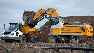 The R 976-E is one of two electric crawler excavators for mining and quarrying applications presented by the Liebherr earthmoving product segment.