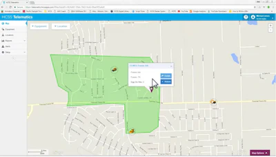 HCSS software wraps telematics data in a number of functional tools, including geofencing (shown here), fleet maintenance, scheduling and more.