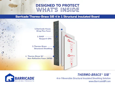 The Thermo-Brace SIB 4-in-1 reversible structural insulated sheathing provides four layers of protection against water, moisture vapor, mold and more.