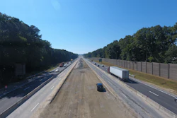 Crews have utilized a temporary access ramp beside the Garner plant that runs from a closed bridge to help bypass traffic and haul asphalt right down into the median. A temporary road built adjacent to the plant provides access to the outside shoulder in the westbound direction. This system will save the team from having to haul approximately 24,500 loads of asphalt in traffic during the project.