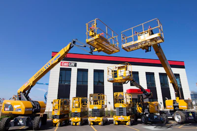 The aerial equipment available for sale and rent includes scissor lifts, articulating booms and telescopic booms.