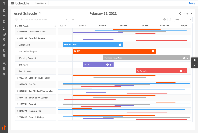 Schedule allows for visibility of resources across divisions and job sites in a single combined calendar/Gantt chart view for equipment and labor planning and forecasting.