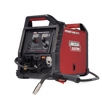 The POWER MIG 211i welder is a rugged 200-amp machine for MIG, flux-cored, and spool gun welding on construction sites.
