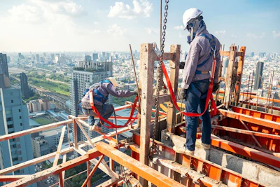 construction workers wearing safety gear