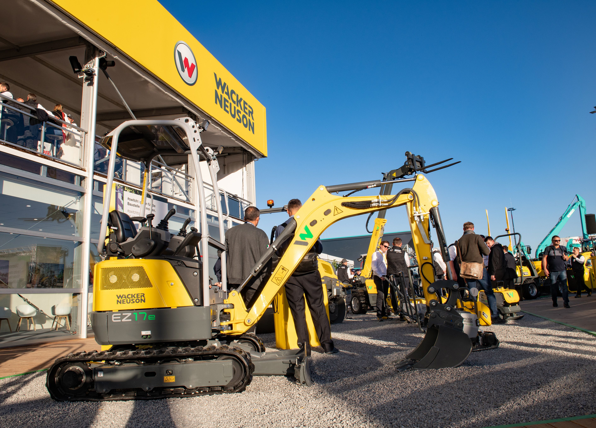 A central focus of Wacker Neuson’s booth is a 1.7-ton battery-powered excavator, the EZ17e.