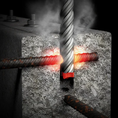 Rebar Demon hammer bits stay intact during extreme situations (like contacting rebar) with a 3X stronger weld.