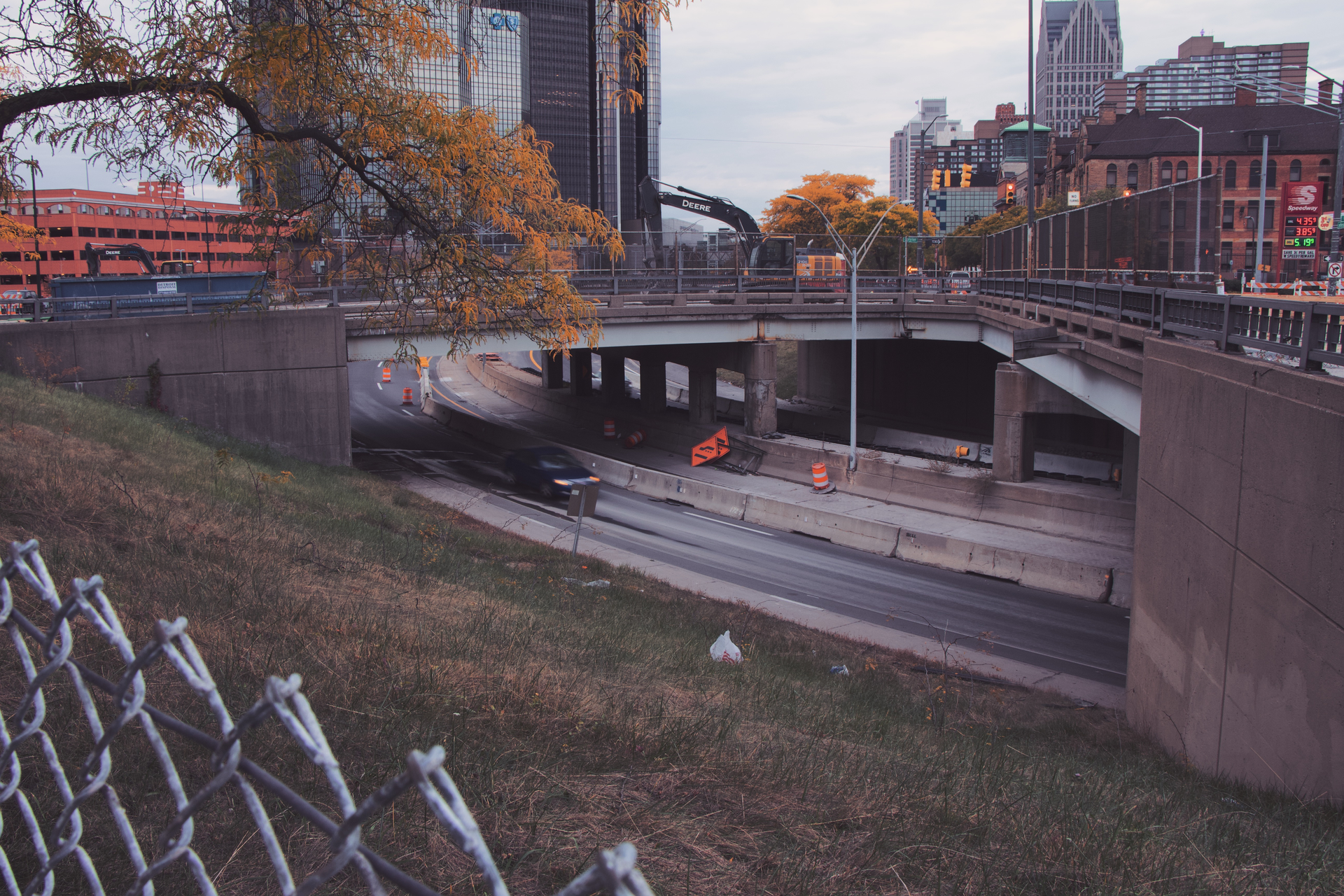 View of I-375 in downtown Detroit, MI.