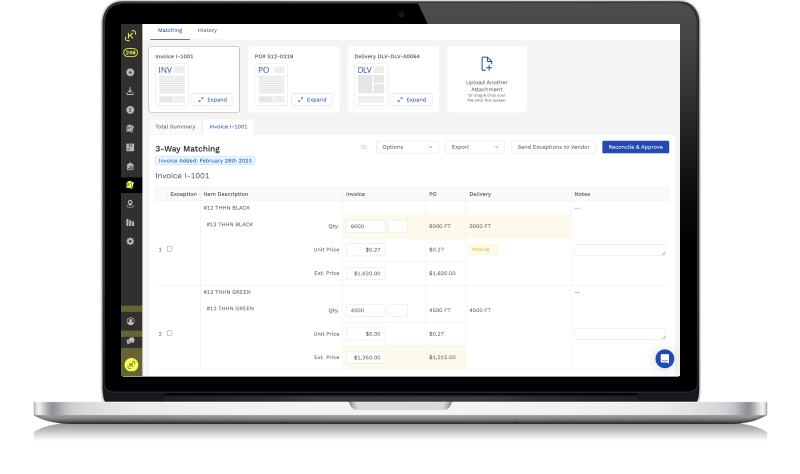 Kojo’s Invoice Matching instantaneously flags errors such as incorrect quantities and prices entered by vendors by automating the three-way matching process, comparing the vendor invoice to the purchase order and then to proof of delivery.