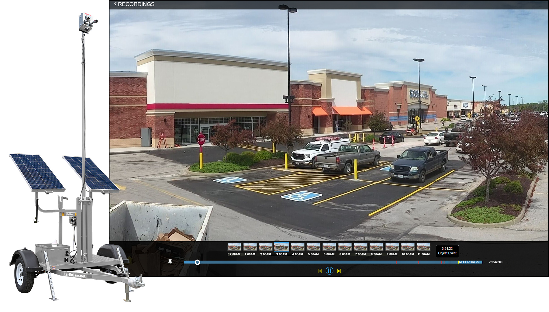 Designed for safety and security in locations ranging from single store exteriors to parking lots in malls, this multi-camera perimeter detection system features AI object and audio recognition, live-streaming video and continuous security recordings.
