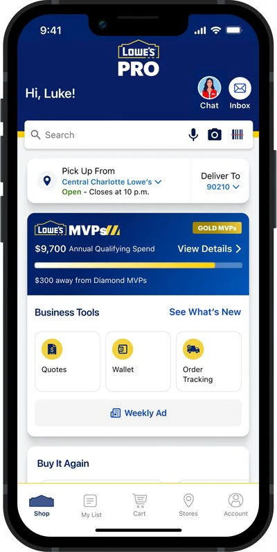 Individuals can use Lowe's MVPs Business Tools to simplify their resupply process with order placement and tracking.
