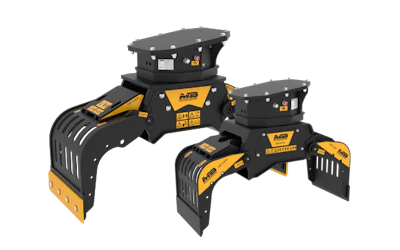 These new sorting grapples have a wide claw opening, allowing them to move and handle large materials.