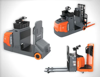 The new electric forklift models include a Side-Entry End Rider, a Center Rider Stacker and an Industrial Tow Tractor.