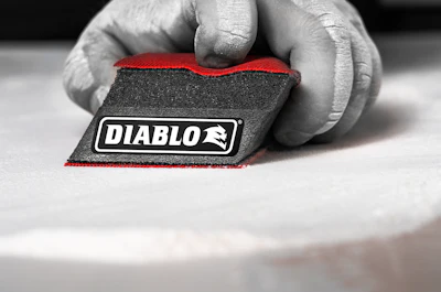 The reusable angled hand sanding block can be used either dry or wet and features a 2-in-1 application that provides flexibility on the jobsite.