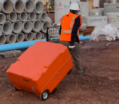 The tethered-drone technology weighs 75 pounds and can be rolled into place by a single person.
