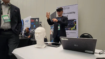 vSite CEO Alec Pestov demonstrates his augmented reality solution using a Microsoft Hololens headset.