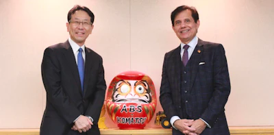 Hiroyuki Ogawa, president and CEO, Komatsu Ltd. (left) and Subhash Dhar, Founder, Chairman and CEO, ABS (right).