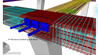 An example of rebar and post-tensioned cables in a BIM image.