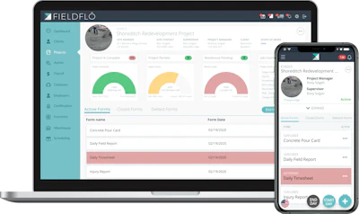Concrete contractors' pour cards, time sheets, field reporting and more can be standardized in field productivity solutions like FieldFlo.