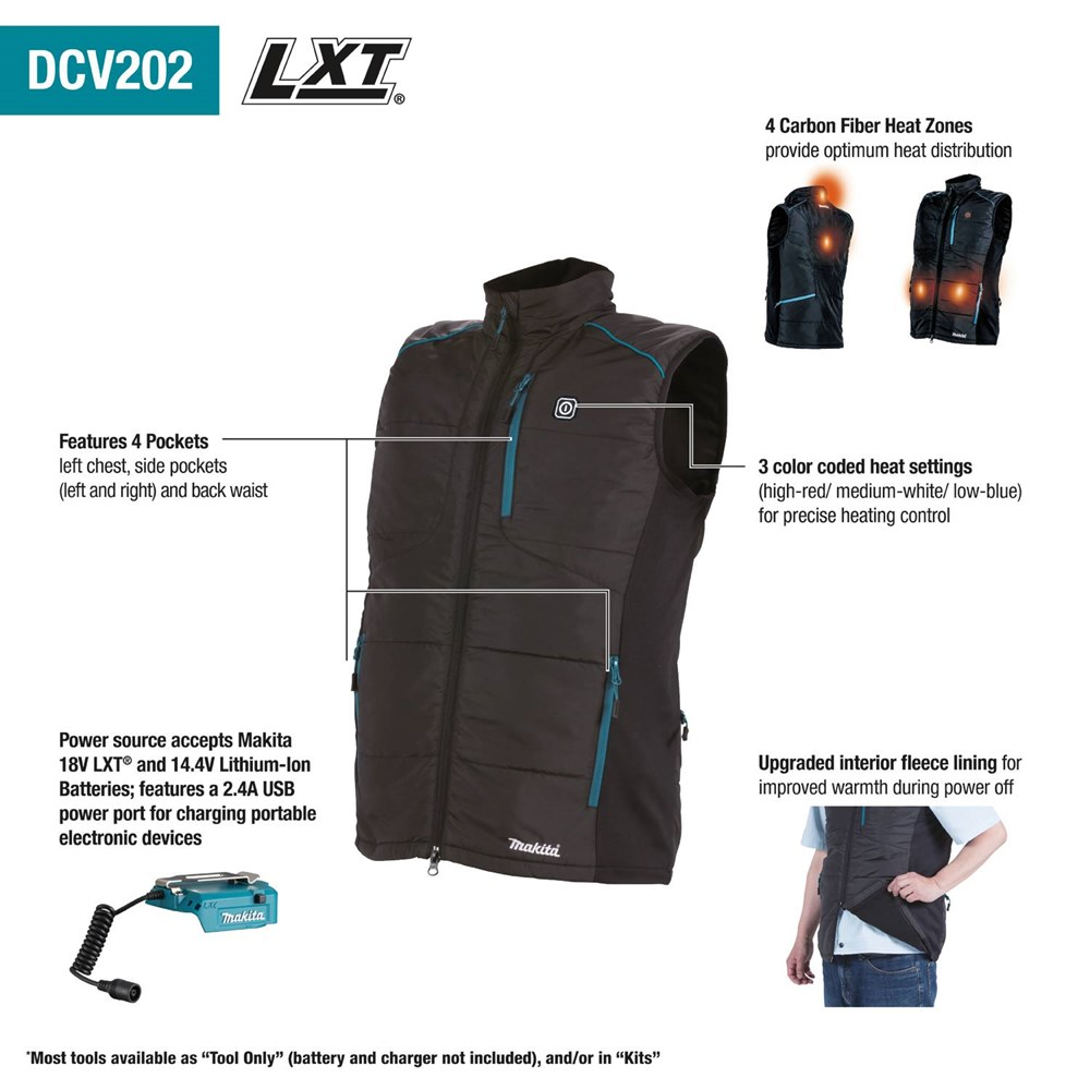 The DCV202ZL utilizes Makita 18V LXT batteries that can provide heat for up to 35 hours using one fully charged 6.0Ah LXT battery on low setting (battery not included).