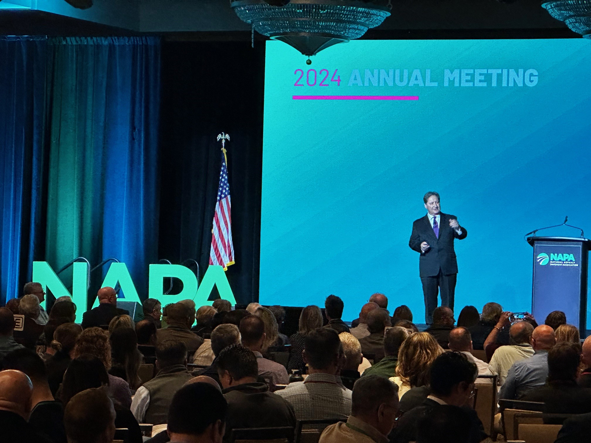 New NAPA chairman Brady Meldrem, Norris Asphalt Paving Co. giving his opening address to the assembly.