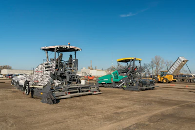 (Left) Dynapac's SD 2550 CS dual tamping foot paver. (Right) Vögel's Super 2100