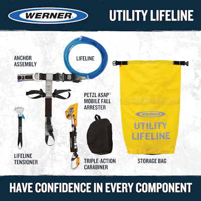 The new anchor strap fall arrest system was developed specifically for professionals who work on utility poles or similar structures.