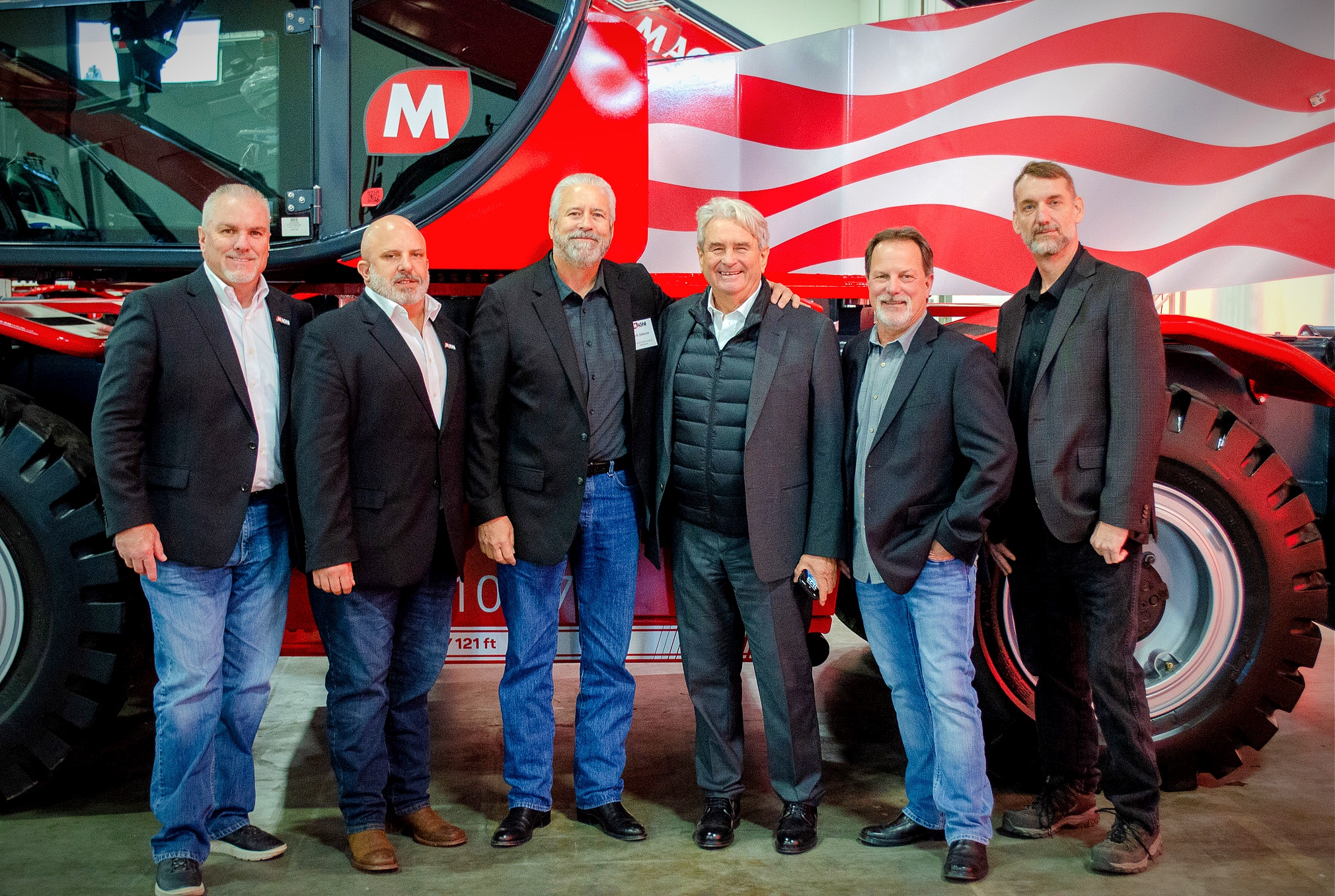 From Left to Right - Bucky Burkett, Northwest Sales Manager, Magni America; Joe Leinwol, Chief Sales Officer, Magni America; Bob Johnson, President, Western Pacific Crane; Riccardo Magni, President and Founder, Magni Telescopic Handlers; Randy DeFosse, General Manager, Western Pacific Crane; Brandon DeFosse, Sales Specialist, Western Pacific Crane.
