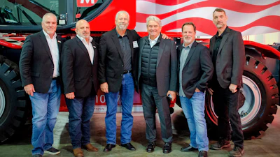 From Left to Right - Bucky Burkett, Northwest Sales Manager, Magni America; Joe Leinwol, Chief Sales Officer, Magni America; Bob Johnson, President, Western Pacific Crane; Riccardo Magni, President and Founder, Magni Telescopic Handlers; Randy DeFosse, General Manager, Western Pacific Crane; Brandon DeFosse, Sales Specialist, Western Pacific Crane.