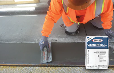 Rapid Set Cement All Plus is a blend of Rapid Set hydraulic cement, additives designed to match the color of typical existing portland-cement concrete and specially graded fine aggregates.