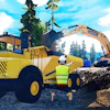 Three users , each operating a hauler, an excavator, and an avatar, collaborating in the same exercise.