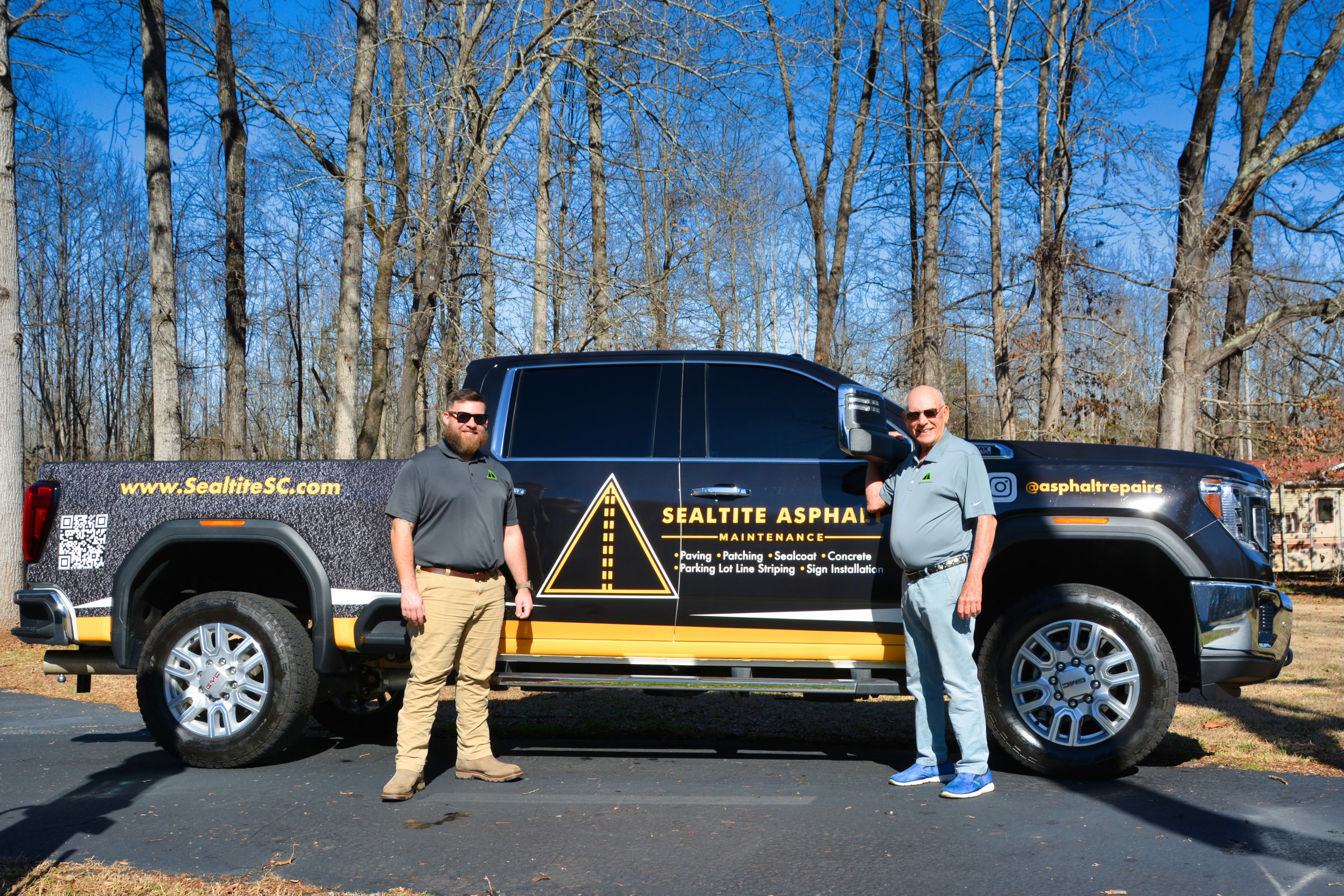 (Left) Austin Watts, owner Sealtite Asphalt, (Right) Jim Dochterman, founder.
