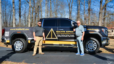 (Left) Austin Watts, owner Sealtite Asphalt, (Right) Jim Dochterman, founder.