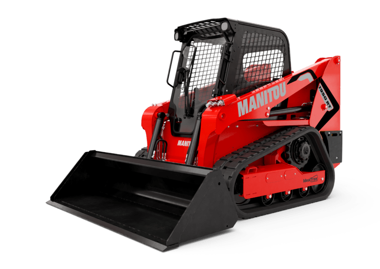 The machine includes the IdealTrax track auto-tensioning system, a swing-out cooler that keeps the engine compartment clean and engine temperatures down, and the Manitou EasyMANAGER fleet management platform (telematics).