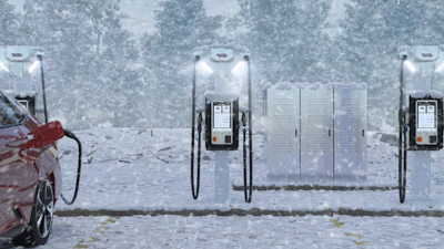 The Level 3 DC fast charger is designed for supporting electric vehicles and fleets in outdoor areas.
