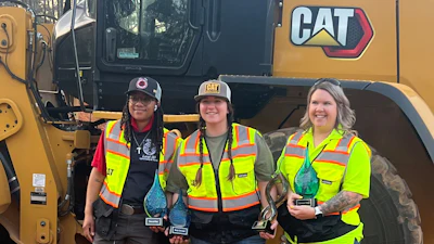 Azaria Biven of Indiana, Kait Burds of Iowa and Kenzi Tackett of Ohio received awards at the first Caterpillar Women in Construction Celebration, which included operator skills competitions.