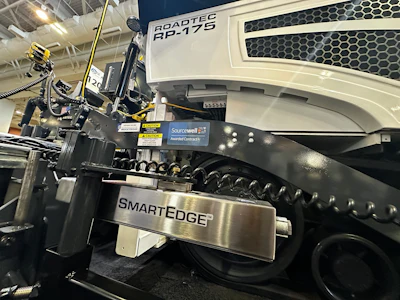 The SmartEdge sensor attached to the new F Type RP-175 highway class paver. The only model with the tech.