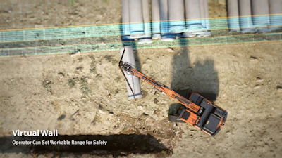 Precision technology features, such as a virtual wall setting, help operators enhance safety and productivity when working in confined spaces.