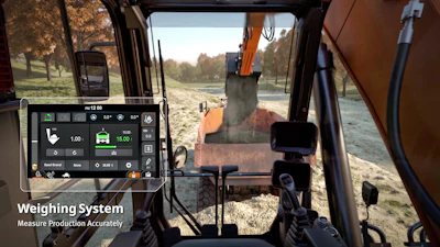 An onboard weighing system uses load cells and sensors to measure the weight of the material and provide real-time feedback to the operator to optimize the loading process.