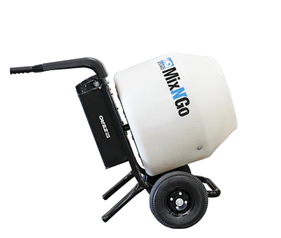 The Mix-N-Go mixer features a polyethylene drum designed for removal of dried concrete.