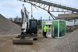 The electric-powered excavator can be charged rapidly using the PowerTree.