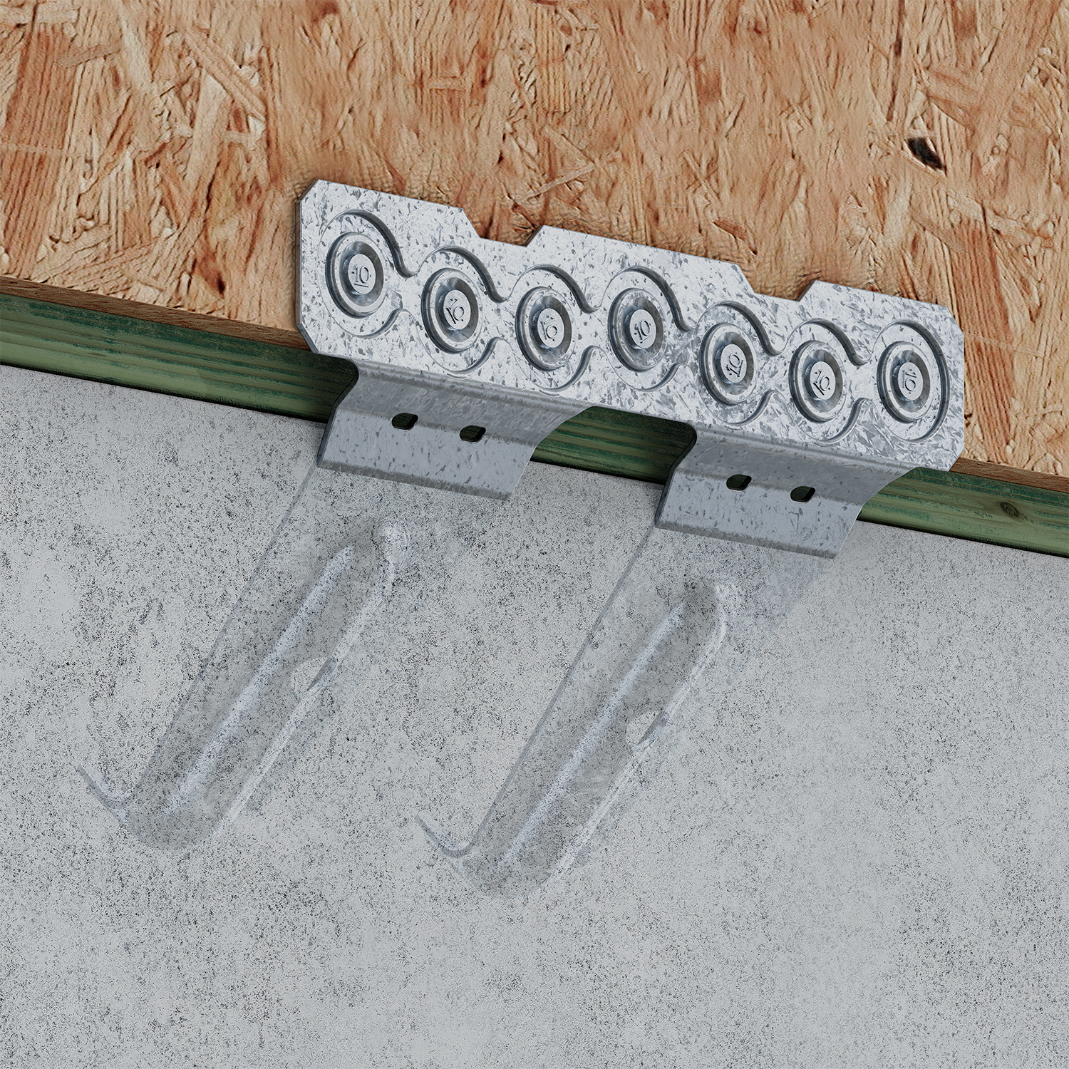 MASOZ installs on the inside of the form board (outside of wall), allowing panels to be placed without aligning sill plate holes with protruding anchor bolts.